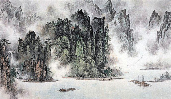 国画名家陶一清山水画，奇峰竞秀