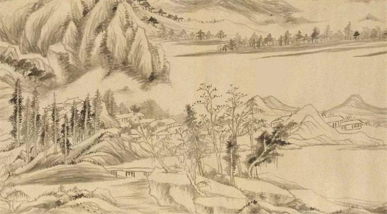 赏画｜明 董其昌《钟贾山阴望平原村景图卷》