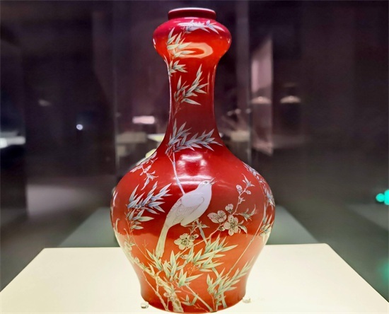 看见文物之景德镇窑珊瑚红地珐琅彩花鸟瓶