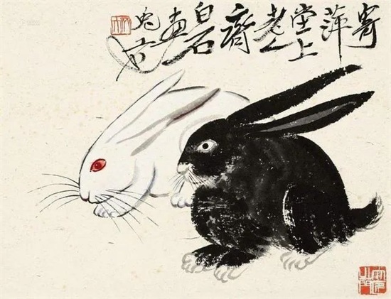 齐白石画兔，笔墨老辣