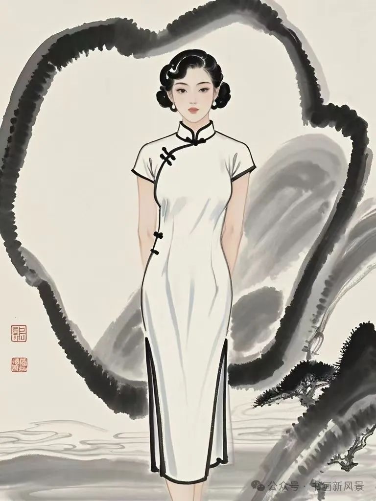 一组水墨旗袍女子！