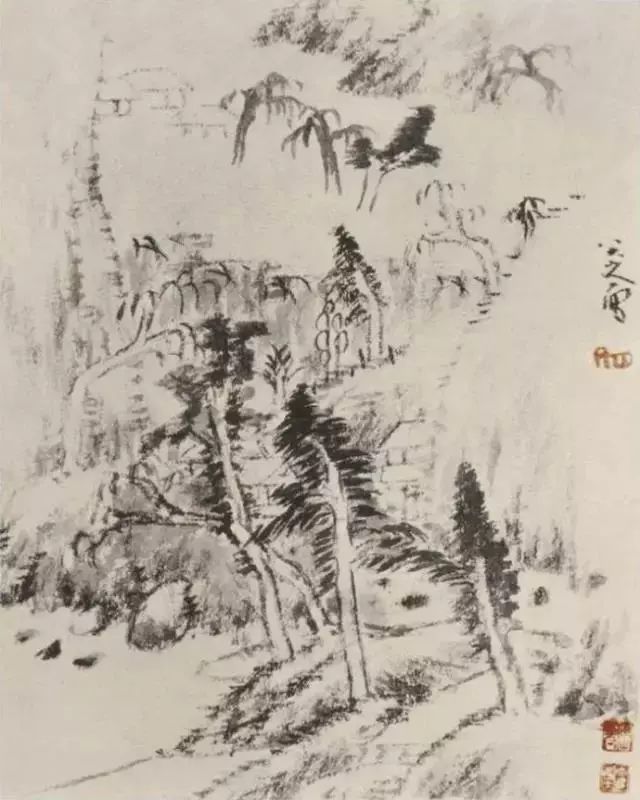 朱耷画山水：笔简形具